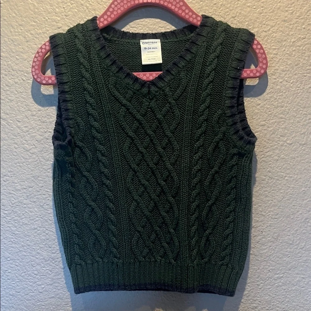Gymboree Boy’s B Neck Cable Knit Sweater Size 18-24 Months Green Navy Blue